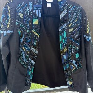Chico's Black Jacket with Blue and Green Embellishments